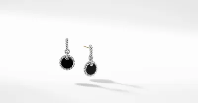 DY Elements® Drop Earrings in Sterling Silver with Black Onyx and Pavé Diamonds