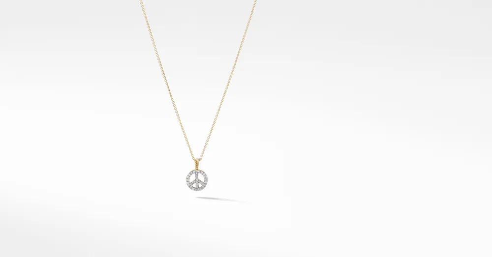 Cable Collectibles® Peace Sign Necklace in 18K Yellow Gold with Pavé Diamonds