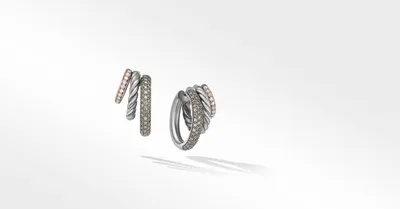 DY Mercer™ Melange Multi Hoop Earrings in Sterling Silver with 18K Rose Gold and Pavé Diamonds