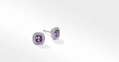 Petite Albion® Stud Earrings in Sterling Silver with Amethyst and Pavé Diamonds