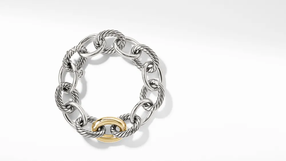 Oval Link Chain Bracelet Sterling Silver with 18K Yellow Gold