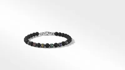 Spiritual Beads Rainbow Bracelet Sterling Silver with Black Onyx