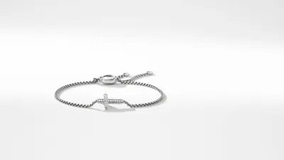 Petite Pavé Cross Chain Bracelet in Sterling Silver with Diamonds