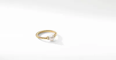Petite Solari Station Ring 18K Gold with Pearl and Pavé Diamonds