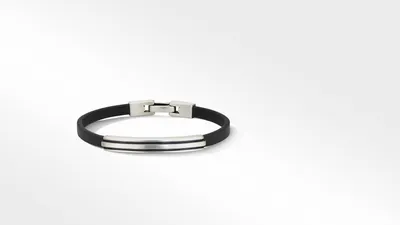 Deco ID Black Leather Bracelet with Sterling Silver