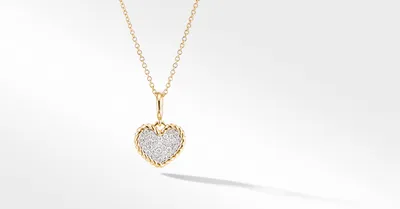 Cable Collectibles® Pavé Plate Heart Necklace in 18K Yellow Gold with Diamonds