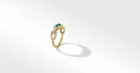 Stax Chain Link Stone Ring 18K Yellow Gold with Pavé Diamonds and Emerald