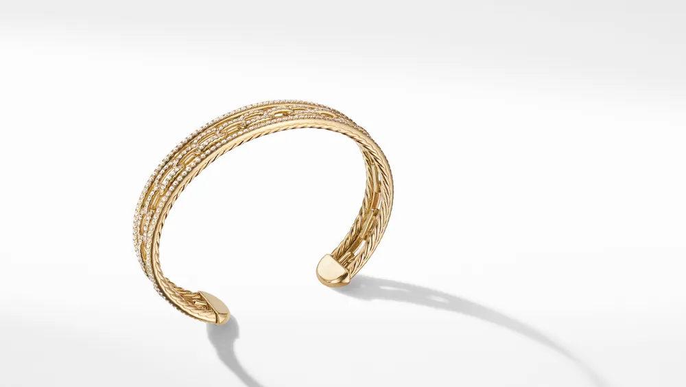 Stax Three Row Chain Link Bracelet in 18K Yellow Gold with Full Pavé Diamonds