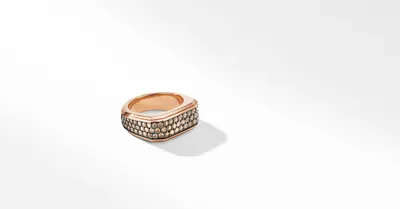 Roman Signet Ring 18K Rose Gold with Pavé Cognac Diamonds