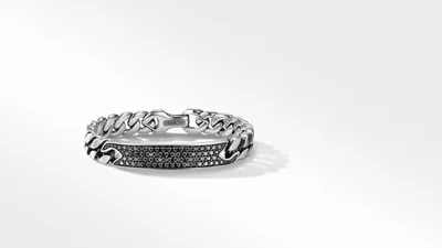 Curb Chain ID Bracelet Sterling Silver with Pavé Black Diamonds