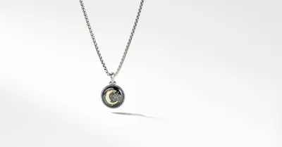 Moon and Star Amulet in Sterling Silver with 18K Yellow Gold and Diamonds