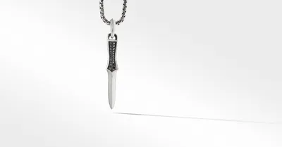 Dagger Amulet in Sterling Silver with Pavé Black Diamonds