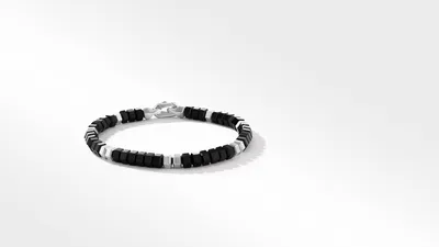 Hex Bead Bracelet Sterling Silver with Black Onyx
