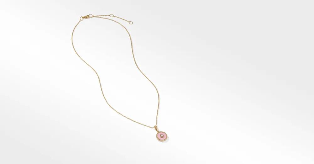 Cable Collectibles® Blush Enamel Charm Necklace in 18K Yellow Gold with Center Diamond