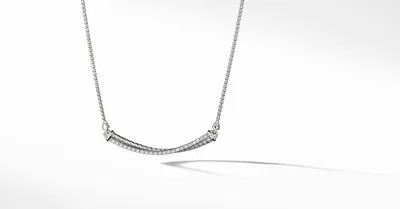 Crossover Bar Necklace in Sterling Silver with Pavé Diamonds