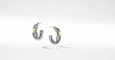 Cable Loop Hoop Earrings in Sterling Silver with 18K Yellow Gold