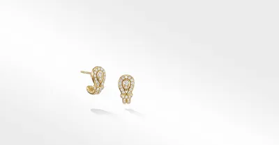 Thoroughbred Loop Huggie Hoop Earrings in 18K Yellow Gold with Full Pavé Diamonds
