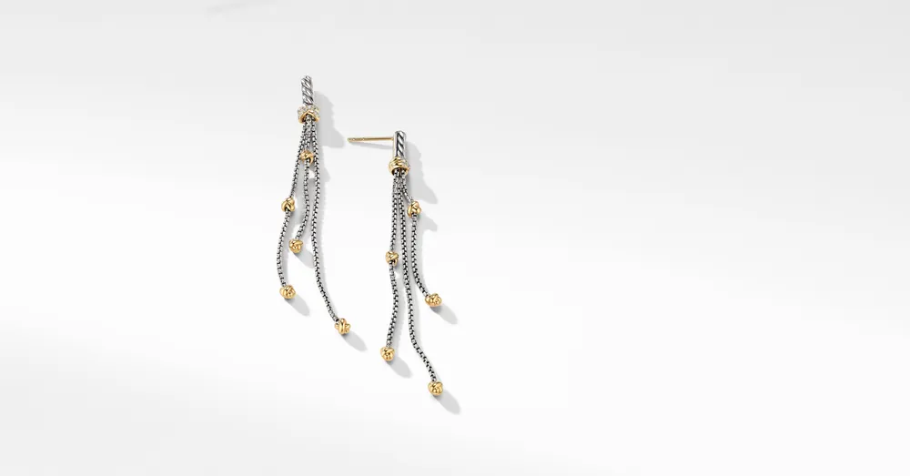 Petite Helena Chain Drop Earrings in Sterling Silver with 18K Yellow Gold and Pavé Diamonds