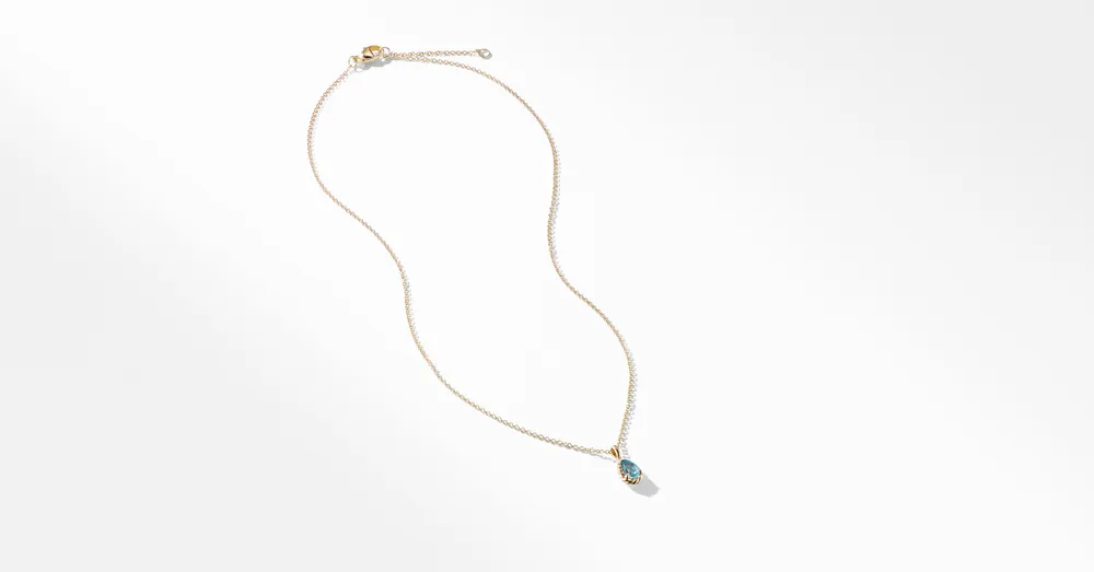 Cable Collectibles® Kids Teardrop Necklace in 18K Yellow Gold with Blue Topaz