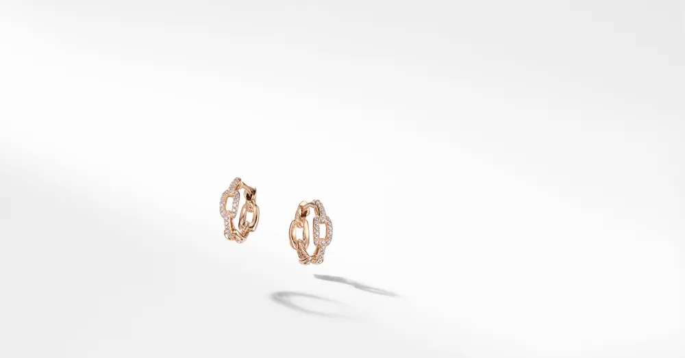 Stax Chain Link Huggie Hoop Earrings in 18K Rose Gold with Pavé Diamonds