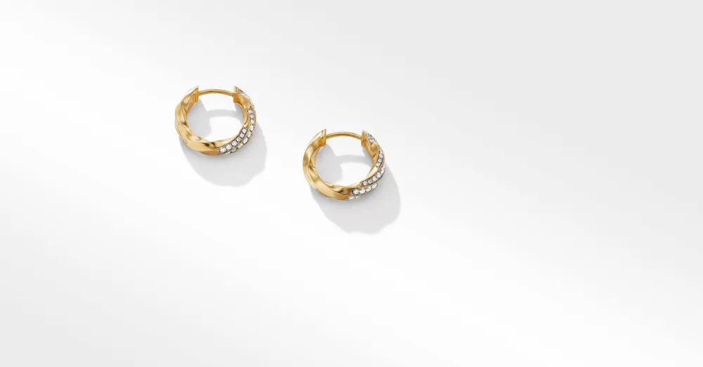 Cable Edge™ Huggie Hoop Earrings in Recycled 18K Yellow Gold with Pavé Diamonds