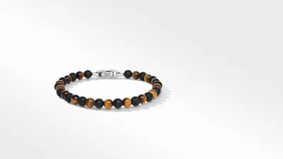 Spiritual Beads Alternating Bracelet Sterling Silver with Tiger's Eye and Black Onyx