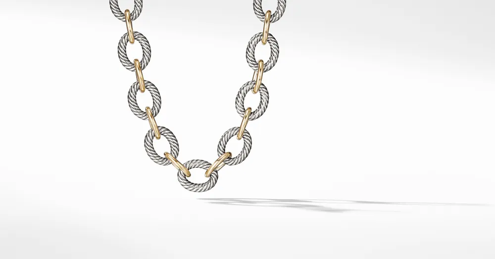 Oval Link Chain Necklace in Sterling Silver with 18K Yellow Gold