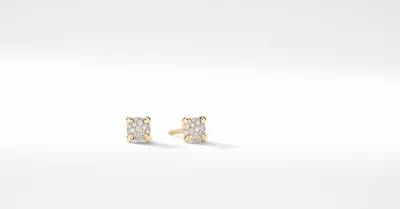 Petite Chatelaine® Stud Earrings in 18K Gold with Pavé Diamonds