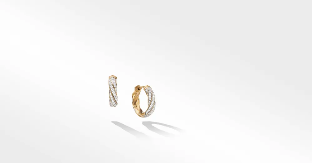 Cable Edge™ Huggie Hoop Earrings in Recycled 18K Yellow Gold with Pavé Diamonds