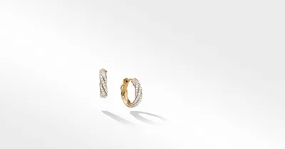 Cable Edge™ Huggie Hoop Earrings in Recycled 18K Yellow Gold with Pavé Diamonds