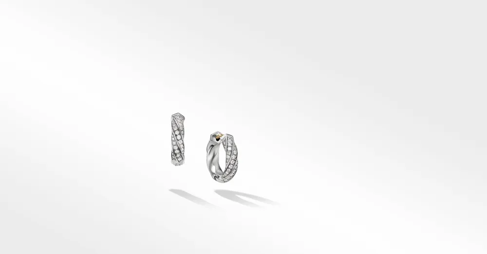 Cable Edge™ Huggie Hoop Earrings in Recycled Sterling Silver with Pavé Diamonds