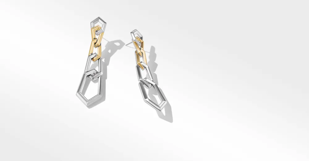 Carlyle Linked Drop Earrings in Sterling Silver with 18K Yellow Gold