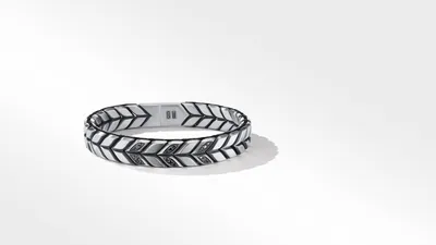 Chevron Woven Bracelet Sterling Silver with Pavé Black Diamonds and Nylon