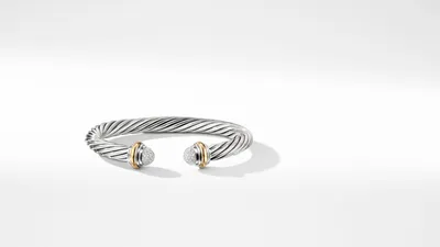 Cable Classics Bracelet Sterling Silver with Pavé Diamond Domes and 18K Yellow Gold