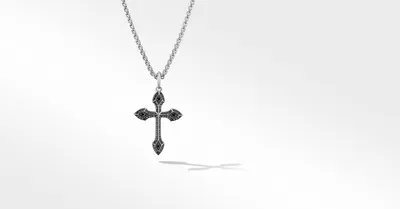 Gothic Cross Amulet in 18K Gold with Pavé Black Diamonds
