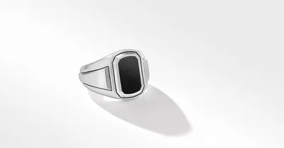 Deco Signet Ring Sterling Silver with Black Onyx