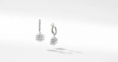 Starburst Drop Earrings in Sterling Silver with Pavé Diamonds
