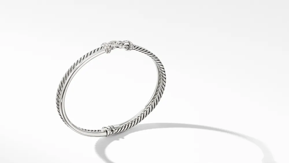 Crossover Buckle Two Row Bracelet Sterling Silver with Pavé Diamonds