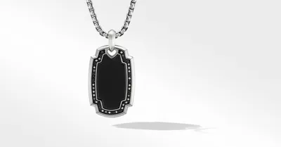 Elongated Amulet in Sterling Silver with Black Onyx and Pavé Black Diamonds
