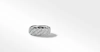 Sculpted Cable Band Ring Sterling Silver with Pavé Diamonds