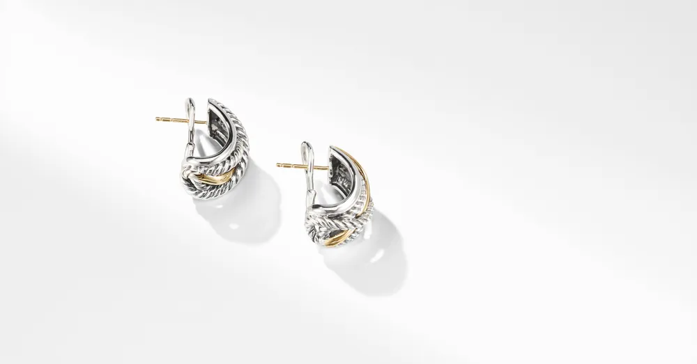 Crossover Shrimp Earrings in Sterling Silver with 14K Yellow Gold