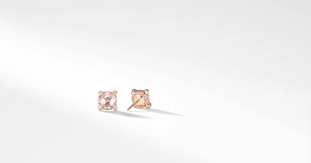 Chatelaine® Stud Earrings in 18K Rose Gold with Morganite and Pavé Diamonds