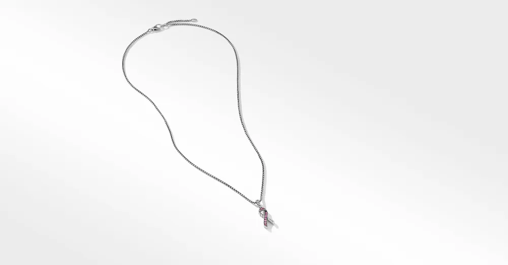 Cable Collectibles® Ribbon Necklace in Sterling Silver with Pavé Pink Sapphires