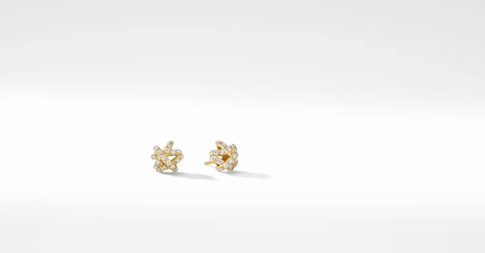 Crossover Stud Earrings in 18K Yellow Gold with Full Pavé Diamonds