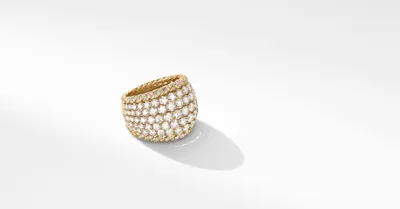 Floating Diamonds Cable Dome Ring in 18K Yellow Gold