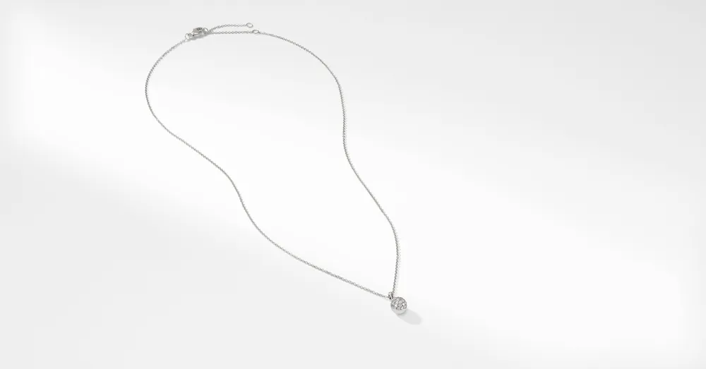 Petite Solari Pendant Necklace in 18K White Gold with Pavé Diamonds