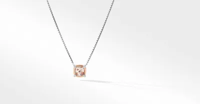 Petite Chatelaine® Pendant Necklace in Sterling Silver with Morganite, 18K Rose Gold and Pavé Diamonds