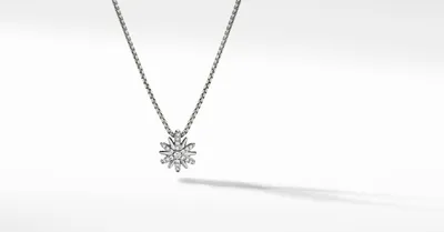 Petite Starburst Pendant Necklace in Sterling Silver with Pavé Diamonds