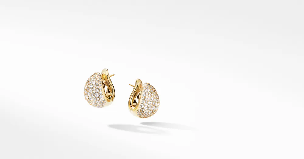 Pear Huggie Hoop Earrings in 18K Yellow Gold with Pavé Diamonds