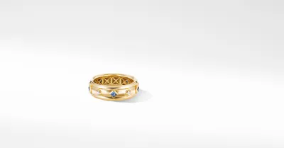 Modern Renaissance Band Ring 18K Yellow Gold with Blue Sapphires and Diamonds